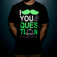 Mustache T Shirt (Black/ Neon Green) - Thumbnail 1