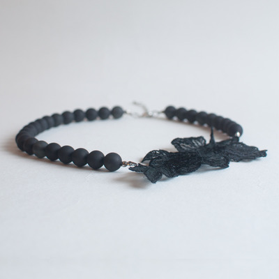 Black lace flower necklace nl0877
