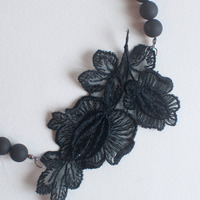 Black Lace Flower Necklace NL0877 - Thumbnail 3