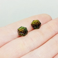 Fire Opal Hex Earrings Faux Opalescent Black Hexagon Post Stud Earrings - Thumbnail 1