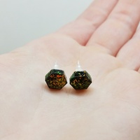Fire Opal Hex Earrings Faux Opalescent Black Hexagon Post Stud Earrings - Thumbnail 3