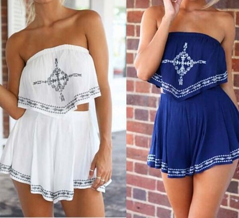 Blue Embroidery Bandana Bandeau Set