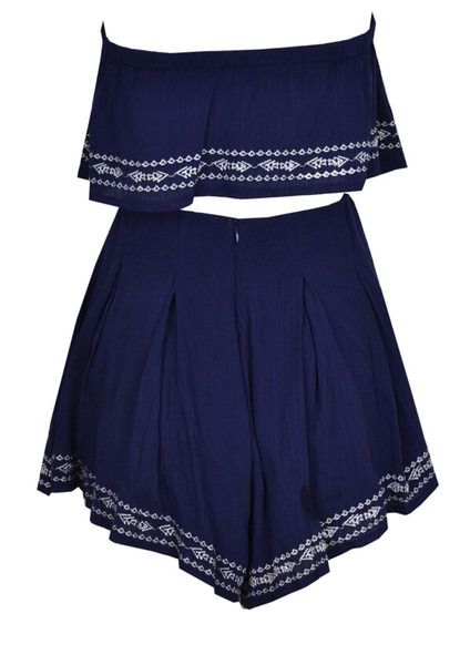 Blue Embroidery Bandana Bandeau Set