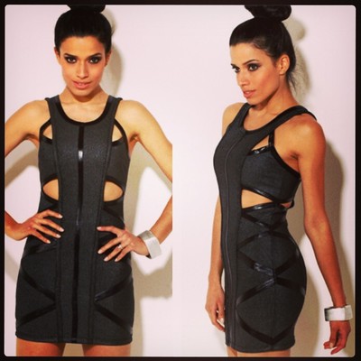 Leather trim bandage dress