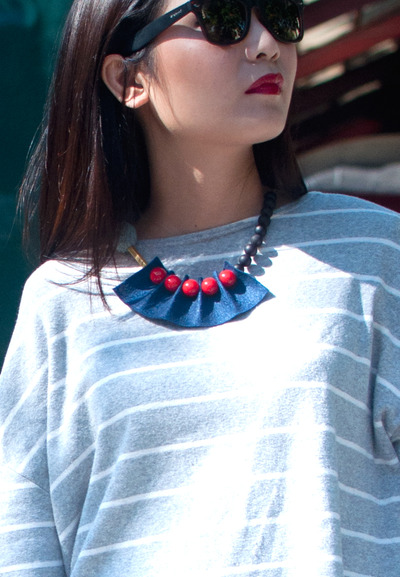 Blue & Red Felt Onyx Matte Necklace NL0896R