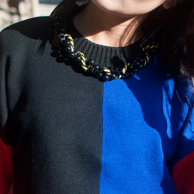 Black link collar multi strand necklace, nl0622