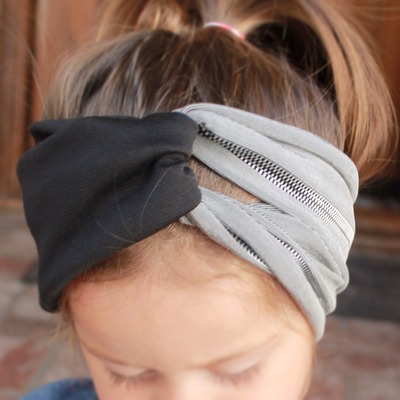 Black and grey twisted turban