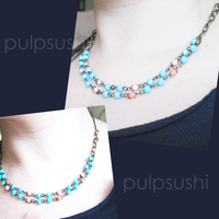 Turquoise and Coral Beaded Beach Necklace. Double Strand Boho Necklace. Gift For Women - Thumbnail 3
