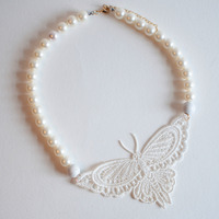 Butterfly Statement Wedding Necklace NL0730 - Thumbnail 1