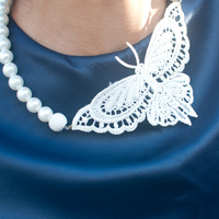 Butterfly Statement Wedding Necklace NL0730 - Thumbnail 4