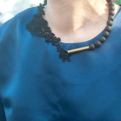 Onyx matte lace metal necklace nl0910