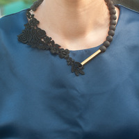 Onyx Matte Lace Metal Necklace NL0910 - Thumbnail 2