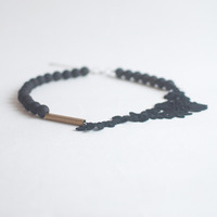 Onyx Matte Lace Metal Necklace NL0910 - Thumbnail 4