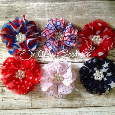 4th of july chiffon & pearl flower clip