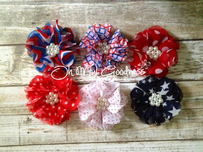 4th of July Chiffon & Pearl Flower Clip