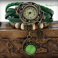 Retro vintage punk indie style genuine leather wrist watch - Thumbnail 1