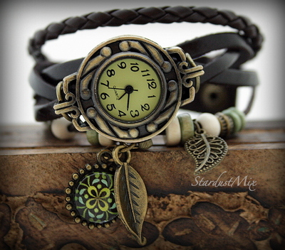 Retro vintage punk indie style genuine leather wrist watch