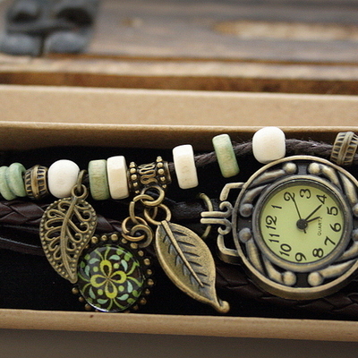 Retro vintage punk indie style genuine leather wrist watch