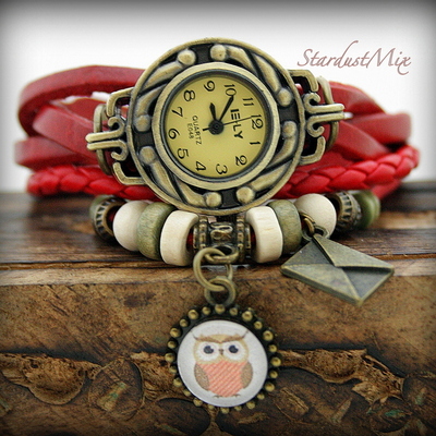 Retro vintage punk indie style genuine leather wrist watch