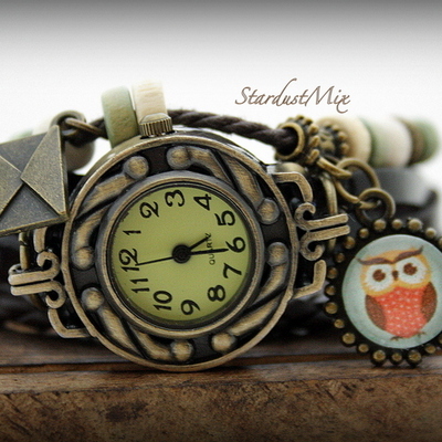 Retro vintage punk indie style genuine leather wrist watch