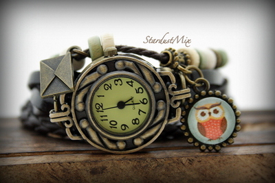 Retro vintage punk indie style genuine leather wrist watch