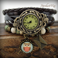 Retro vintage punk indie style genuine leather wrist watch - Thumbnail 1