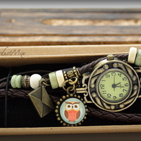 Retro vintage punk indie style genuine leather wrist watch - Thumbnail 3