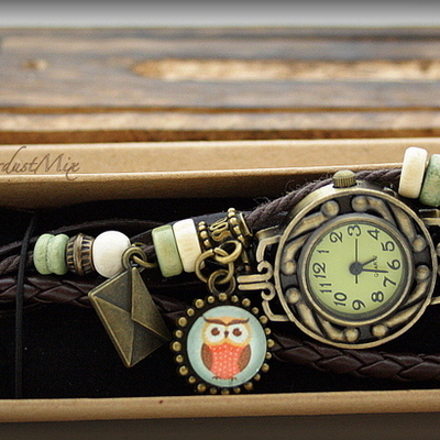 Retro vintage punk indie style genuine leather wrist watch