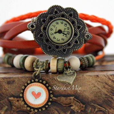 Retro vintage punk indie style genuine leather wrist watch