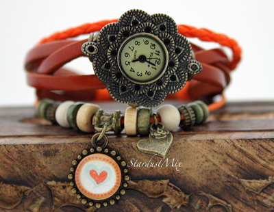 Retro vintage punk indie style genuine leather wrist watch