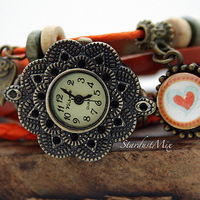Retro vintage punk indie style genuine leather wrist watch - Thumbnail 1