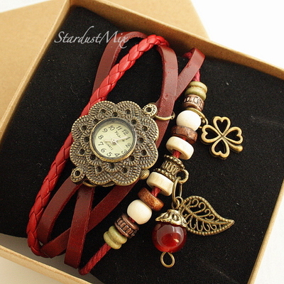 Retro vintage punk indie style genuine leather wrist watch