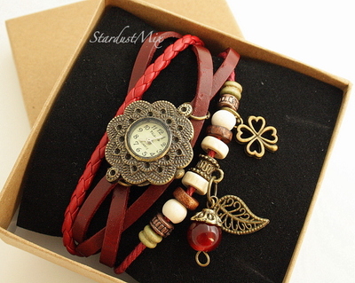 Retro vintage punk indie style genuine leather wrist watch