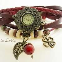 Retro vintage punk indie style genuine leather wrist watch - Thumbnail 1