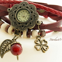 Retro vintage punk indie style genuine leather wrist watch - Thumbnail 2