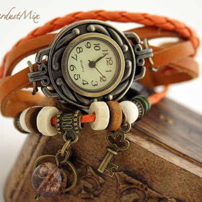 Retro vintage punk indie style genuine leather wrist watch