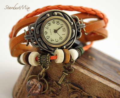 Retro vintage punk indie style genuine leather wrist watch
