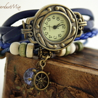 Retro vintage punk indie style genuine leather wrist watch - Thumbnail 1