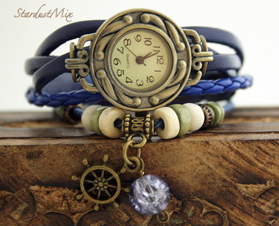 Retro vintage punk indie style genuine leather wrist watch