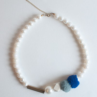 Felt Wood Pearl Necklace NL0887 - Thumbnail 1