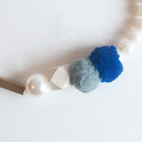 Felt Wood Pearl Necklace NL0887 - Thumbnail 3