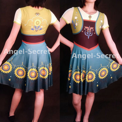J525 anna costume frozen fever women cosplay one piece ice skating dress casual