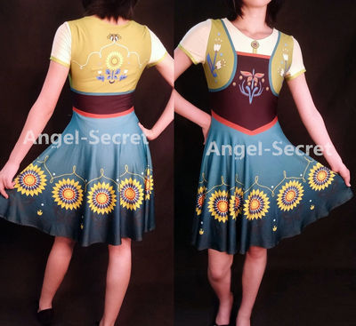 J525 Anna costume frozen fever women cosplay one piece ice skating dress casual