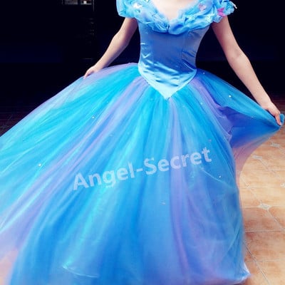 P243 movie cosplay costume cinderella 2015 ella gradient dress iridescent purple