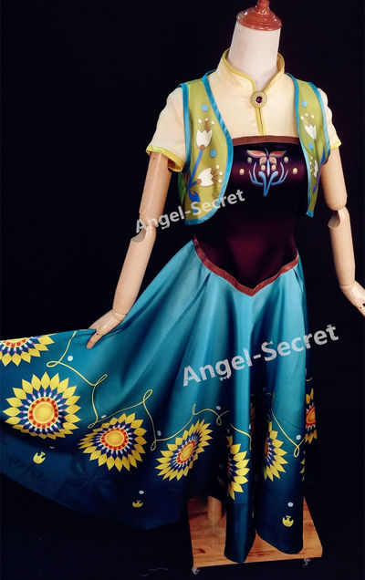 J555 Anna costume frozen fever spring women cosplay sunflower dress and vest