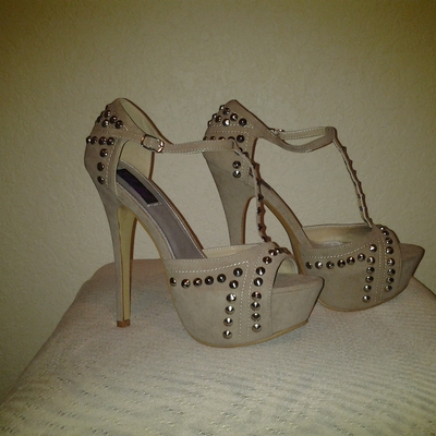Studs-taupe stud sandal heel