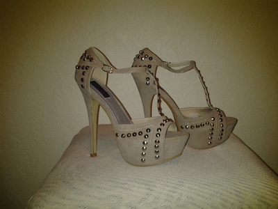 Studs-taupe stud sandal heel