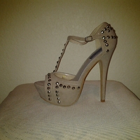 Studs-Taupe stud sandal heel - Thumbnail 3