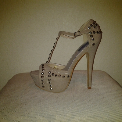 Studs-taupe stud sandal heel