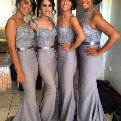 Lace bridesmaid dress, long bridesmaid dress, gray bridesmaid dress, cheap bridesmaid dress, mismatched bridesmaid dresses, e025